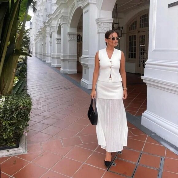 ZARA MIXED PLEATED KNIT SKIRT - Picture 10 of 10